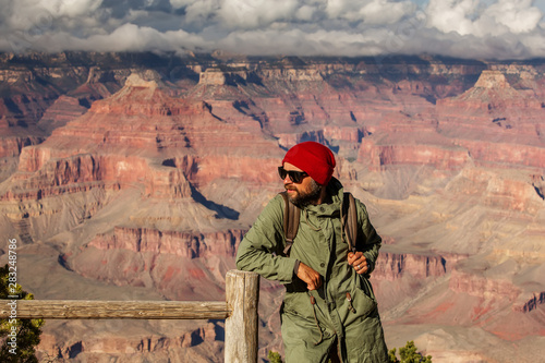 A hiker in the Grand Canyon National Park, South Rim, Arizona, USA.