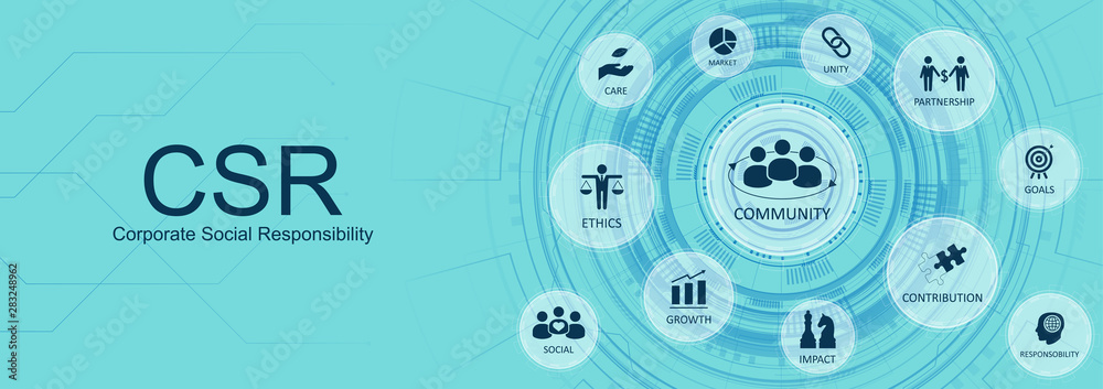 CSR-Social Responsibility Concept web banner with Key aspects of the ...