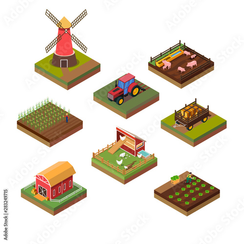 Isometric Illustration of Farms Objects