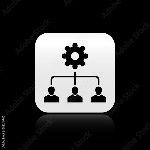 Black Lead management icon isolated on black background. Silver square button. Vector Illustration