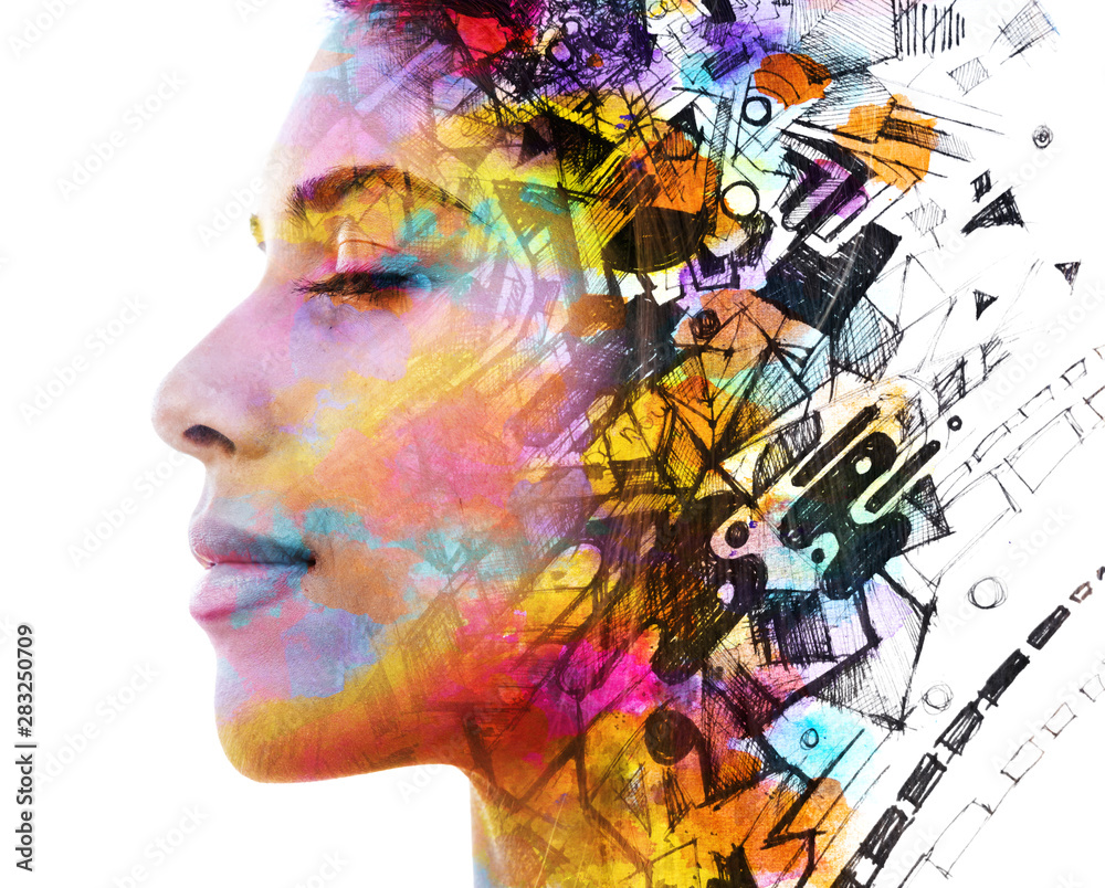Paintography. Double Exposure portrait of a beautiful exotic woman ...