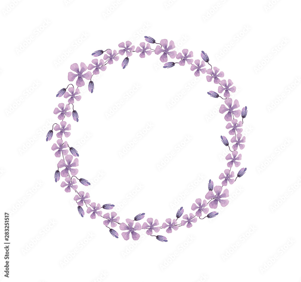Wreath of purple and watercolor flowers on a white background Wreath of purple and watercolor flowers on a white background