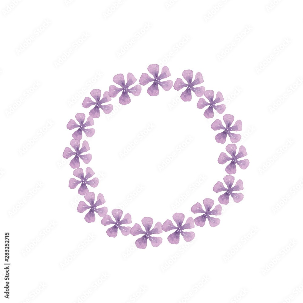 Wreath of flowers made in watercolor on a white background