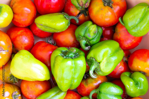 green bulgarian pepper and tomatoes closeup