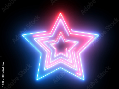 Isolated neon abstract star. Creative glowing shiny disco lights on shape on Star.