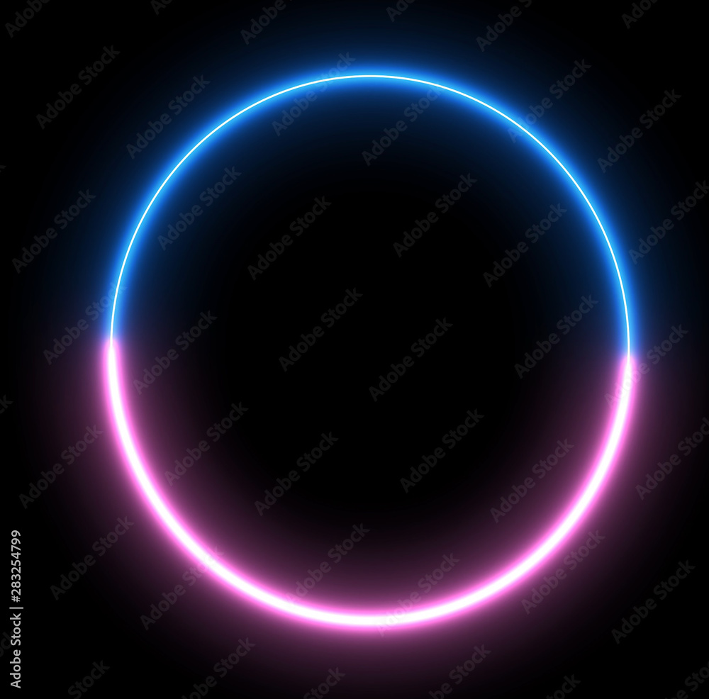 Neon colorful swirling rounds. Abstract creative HUD with neon, glowing light. 