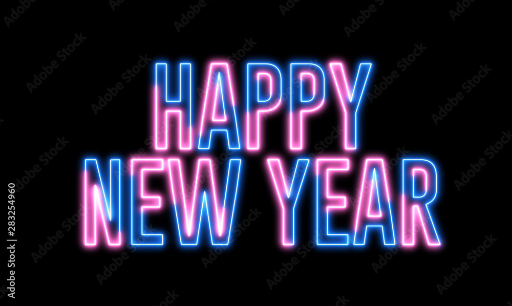 New Year greeting with neon light. Colorful neon, led lights text of 
