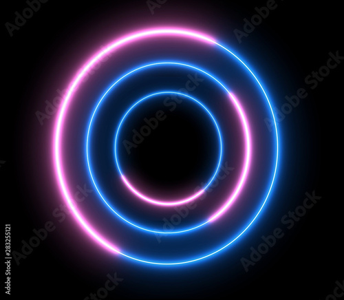 Neon colorful swirling rounds. Abstract creative HUD with neon, glowing light. 