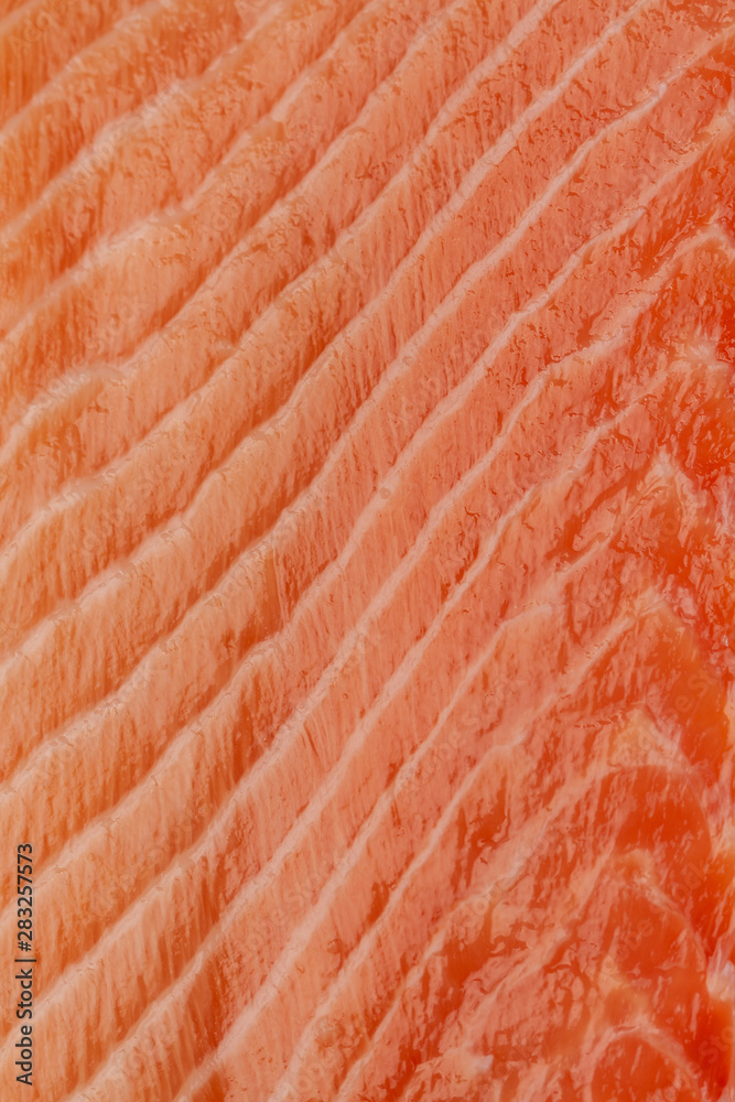 Texture of raw Norwegian salmon. Salmon close up. Fresh red salmon texture