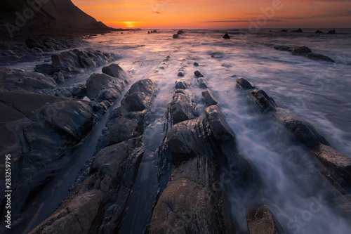 View from Sakoneta at the Flysch Geological park at Zumaia. A famous beach because the extrange form of the rocks. At the Basque Country.	 photo