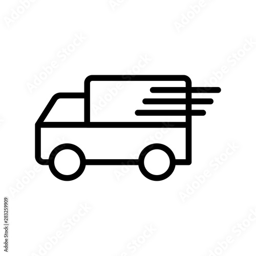 Truck icon. Black outline. Vector drawing. Side view. Isolated object on a white background. Isolate.