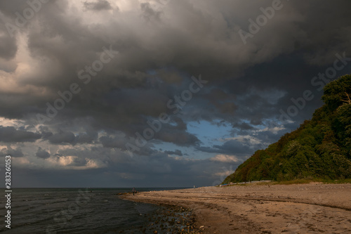 scenic coastal landscape at the Baltic Sea with dramatic clouds