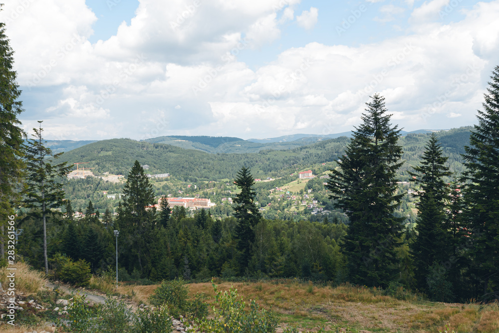 Panorama of Polish Beskids in summer day.