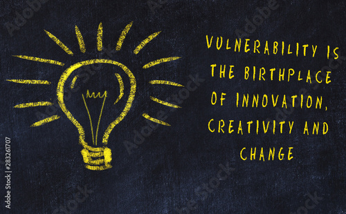 Canvas Print Chalk drawing of bulb and inscription about art and creativity