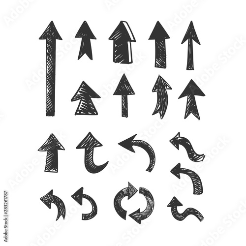 Hand drawn arrows set. Doodle arrow collection.