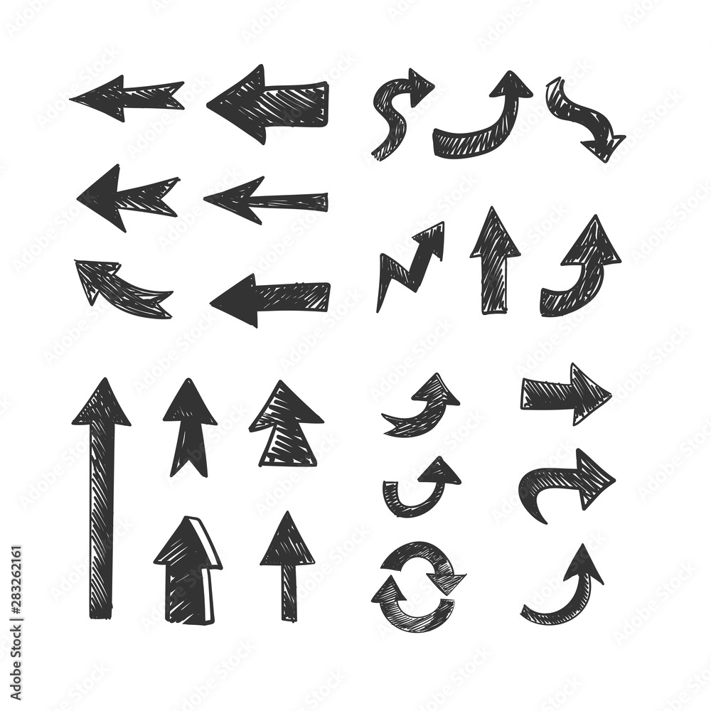 Hand drawn arrows set. Doodle arrow collection. Hand drawn arrows set. Doodle arrow collection.