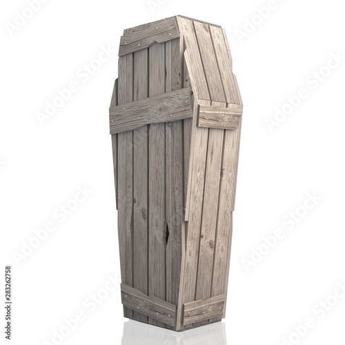Fototapeta Naklejka Na Ścianę i Meble -  3D wooden coffin/ casket isolated on white background