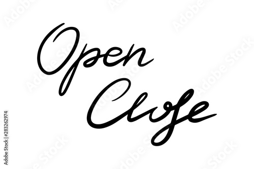 Open and Close quotes lettering. Calligraphy graphic design element, black and white