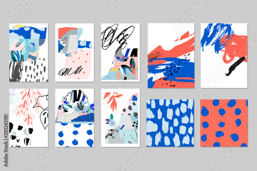 Creative universal artistic floral cards. Trendy Graphic Design for banner, poster, cover, invitation, placard, brochure, header. Art collage