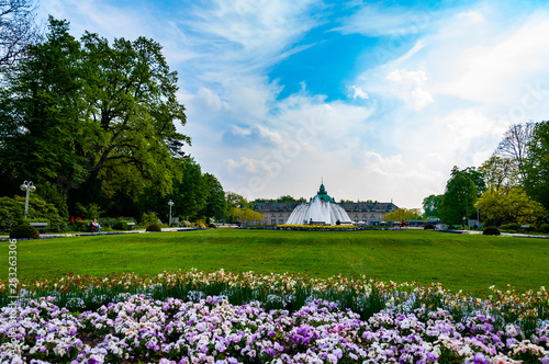 Beautiful park in front of spa house in city of Bad oeynhausen photo