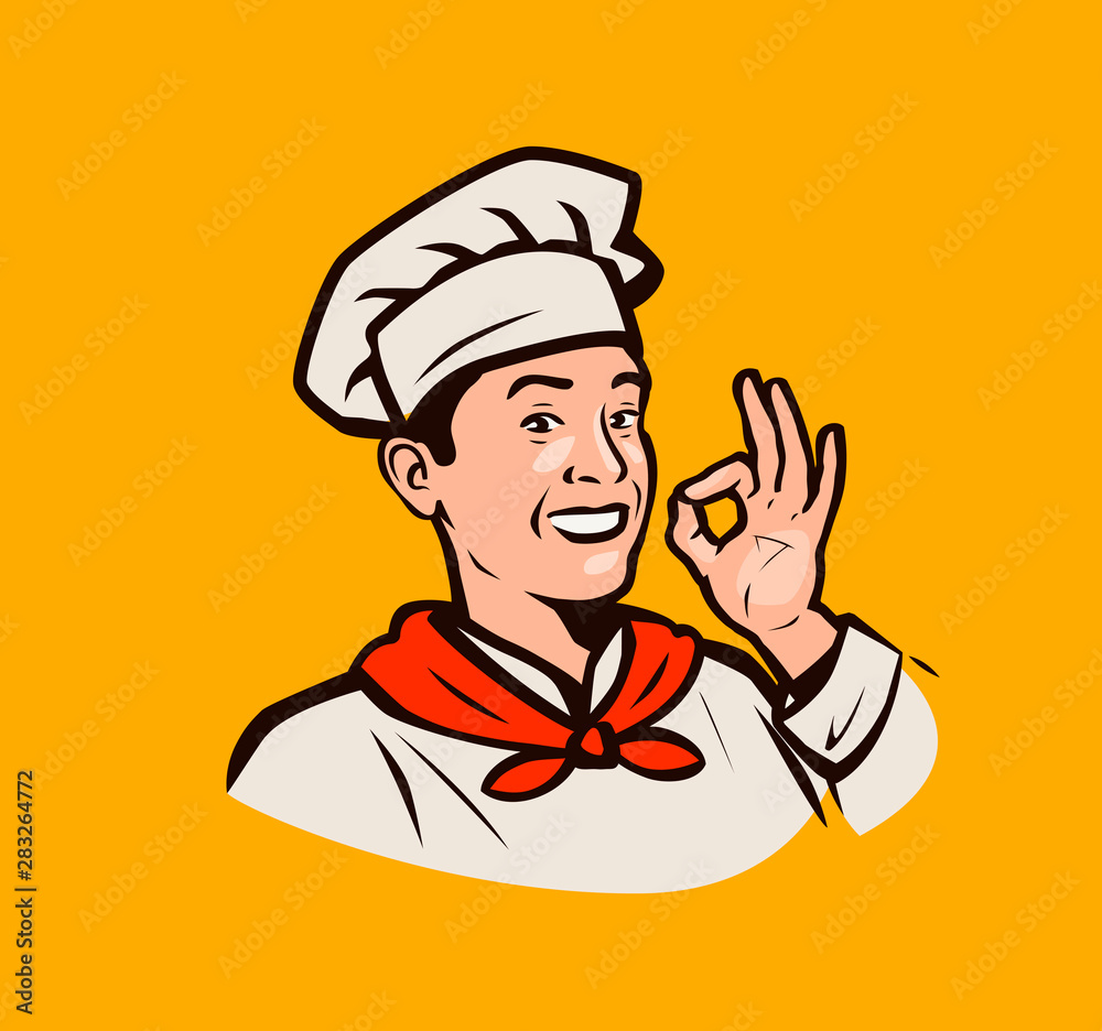 Funny chef. Cooking, restaurant menu logo or label. Cook vector illustration Funny chef. Cooking, restaurant menu logo or label. Cook vector illustration