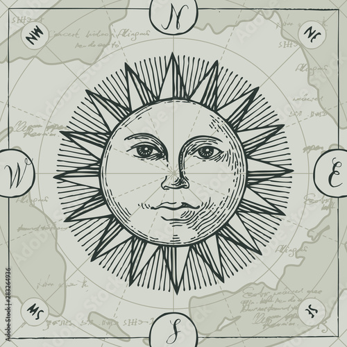 Vector banner with sign of sun and wind rose