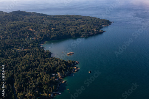 Fototapeta Naklejka Na Ścianę i Meble -  Aerial View of Bowen Island during a vibrant sunny summer morning. Located near Vancouver, British Columbia, Canada.