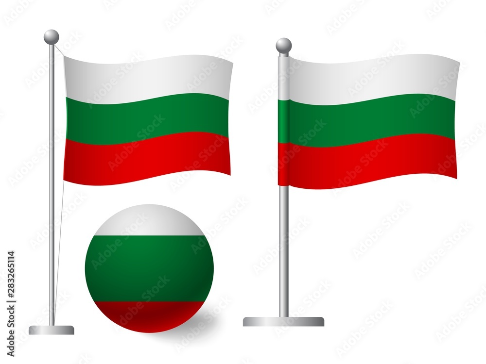 Bulgaria flag on pole and ball icon Bulgaria flag on pole and ball icon