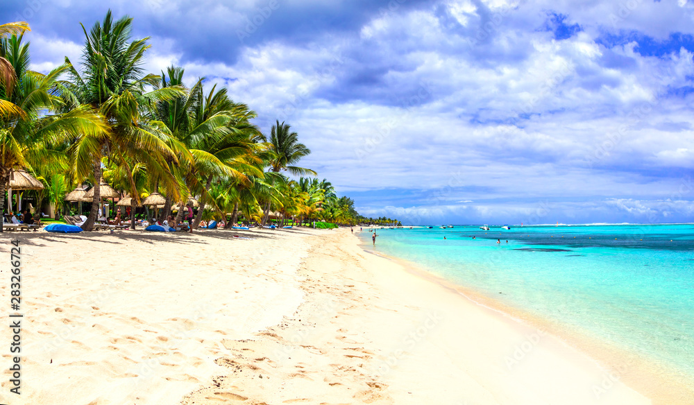 exotic holidays in tropical paradise . beautiful beaches of Mauritius island