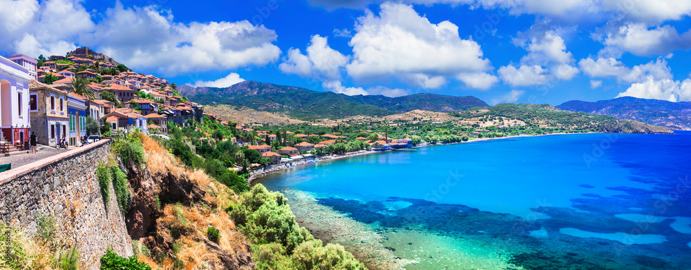 Beautiful traditional islands of Greece -Lesvos. view of picturesque Molivos town