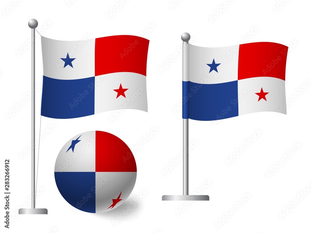Panama flag on pole and ball icon