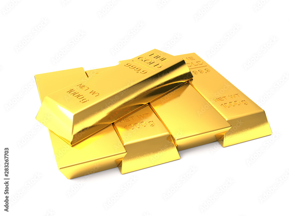 Several Gold bars isolated on white background. Five stacked gold bars. 3d generated image Several Gold bars isolated on white background. Five stacked gold bars. 3d generated image