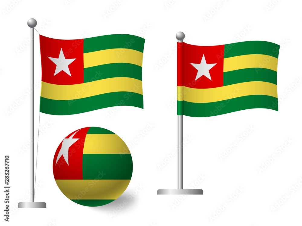 Obraz premium Togo flag on pole and ball icon