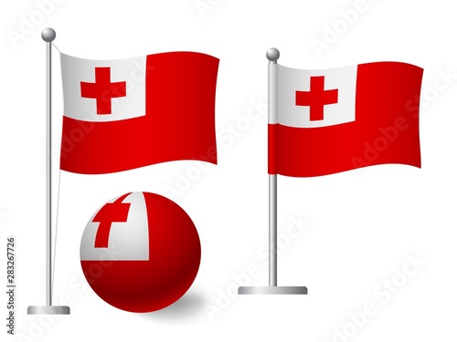 Tonga flag on pole and ball icon