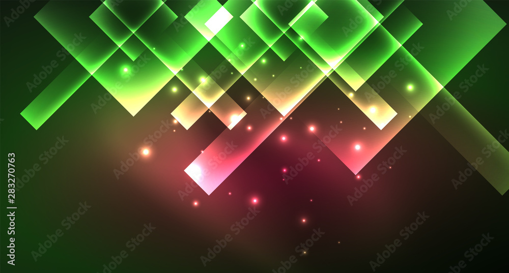 Obraz premium Neon geometric abstract background in hipster style on light background. Space retro design. Color geometric pattern. Square shape abstract background.