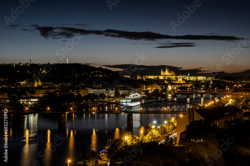View of Prague Castle over Vltava river from Vysehrad Castle in the evening. Prague  Czech Republic