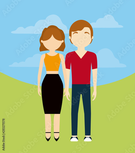 young couple in landscape avatar character