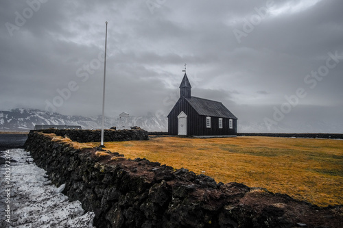 Black Church in Iceland known as Budakirkja Church in winter photo