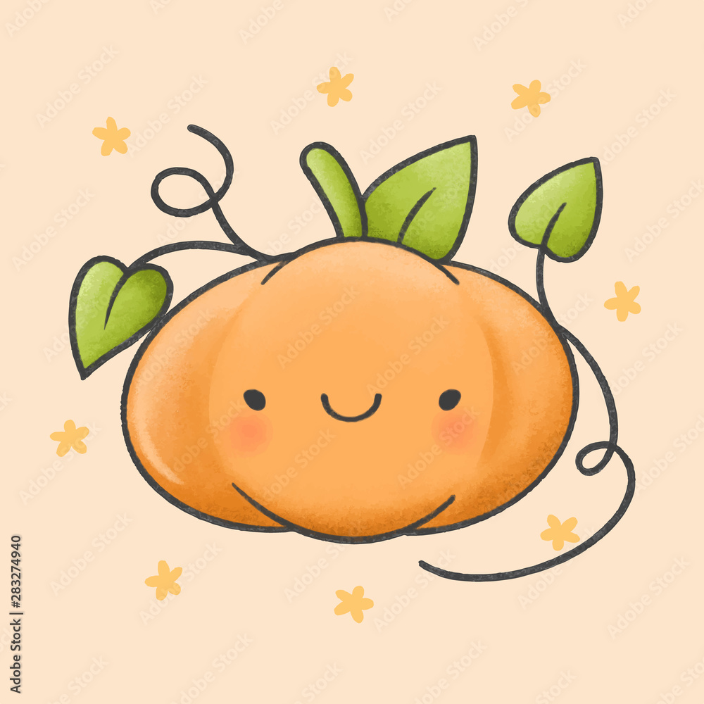 Cute pumpkin cartoon hand drawn style