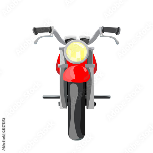 Flat cartoon motorcycle, red bike, isolated on white background. Vector illustration. photo