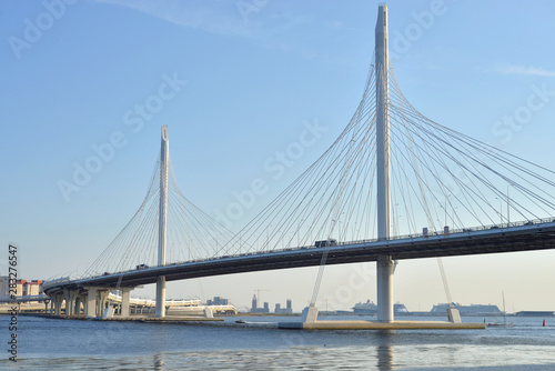 Cable bridge in Saint Petersburg. © konstan