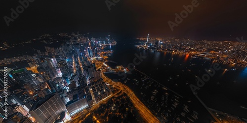 Panorama aerial view of Hong Kong Nightscape on Causeway Bay