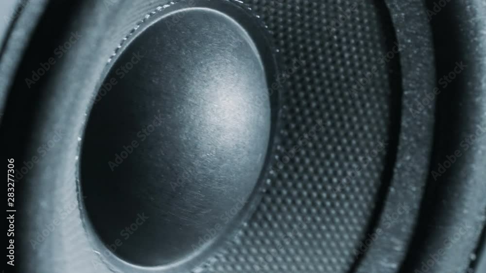 Close up of Bass speaker membrane vibration.