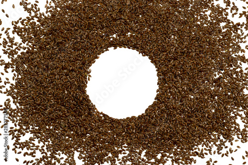 Flax seeds, brown Linseed. Background or texture of Linen seeds close-up. Top view