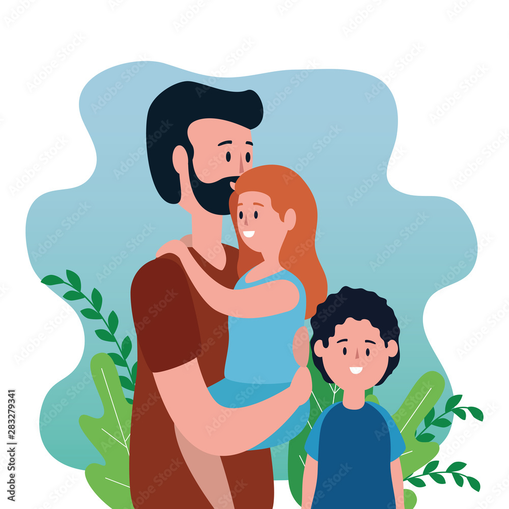 father with daughter and son on the park family characters father with daughter and son on the park family characters