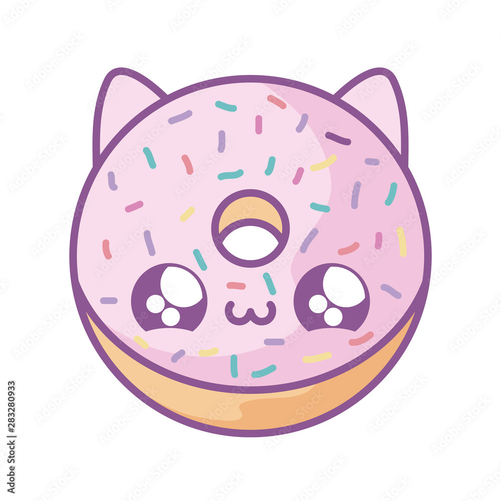 Fototapeta premium delicious donut with face cat kawaii style