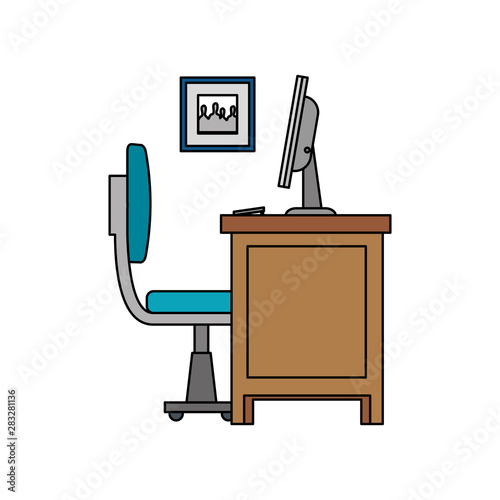 office work place scene with desktop
