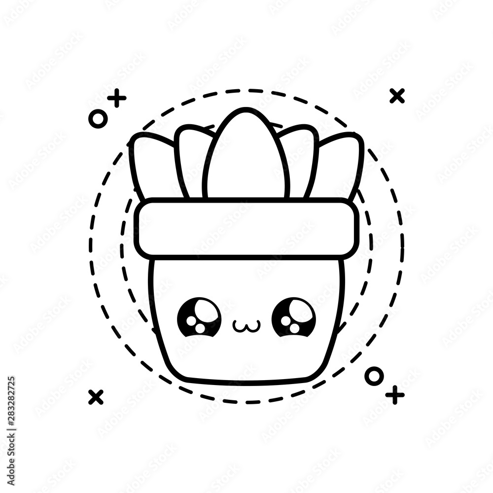 houseplant in pot in frame circular kawaii style houseplant in pot in frame circular kawaii style