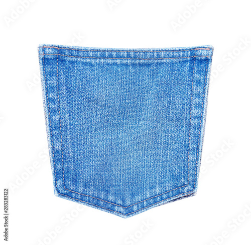 blue jeans back pocket texture isolated on white background with clipping path