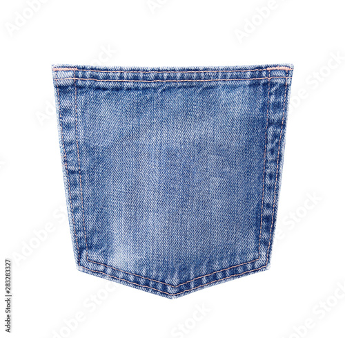 blue jeans back pocket texture isolated on white background with clipping path